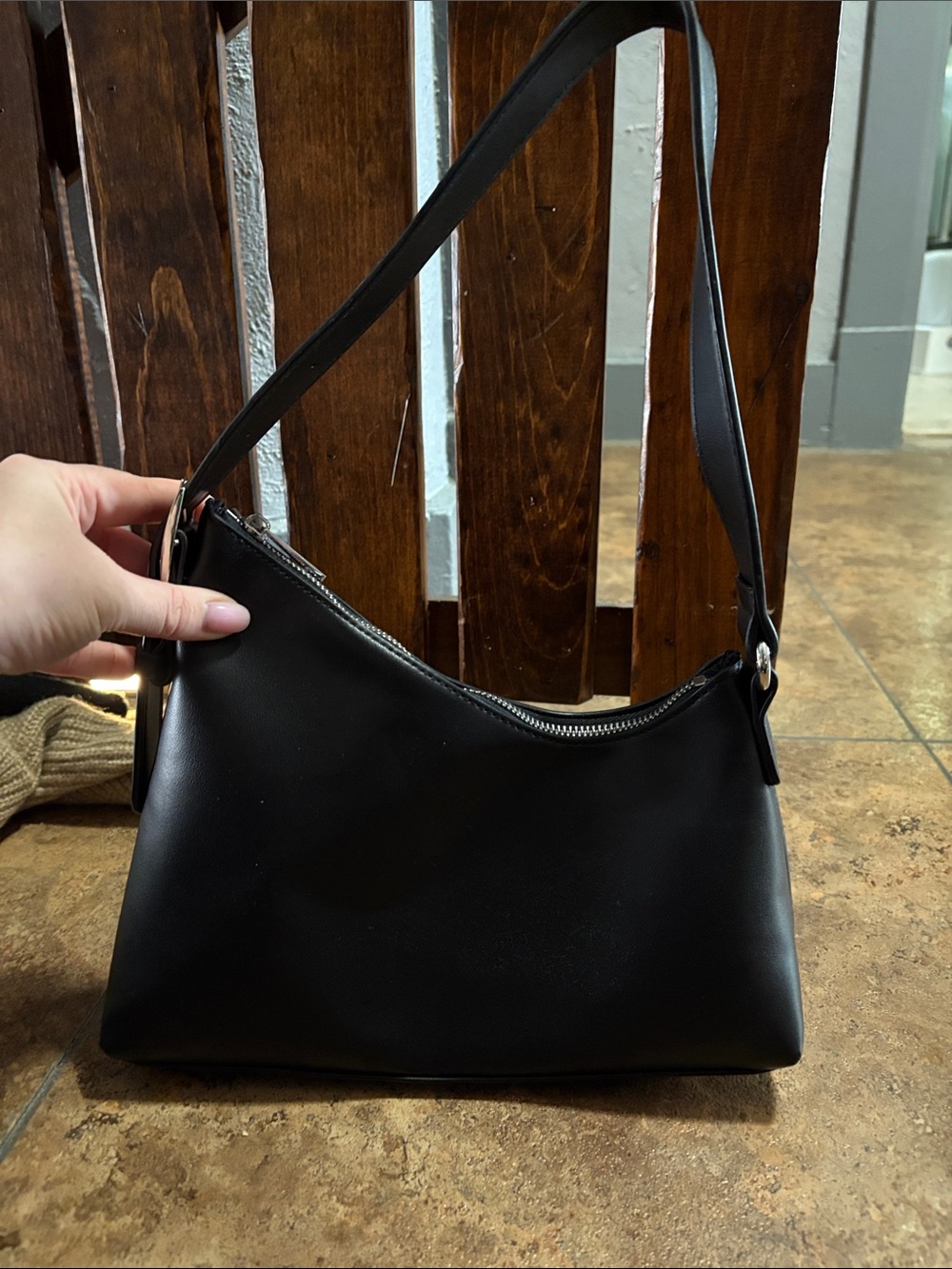Street Level Black Shoulder Bag with Silver Hardware